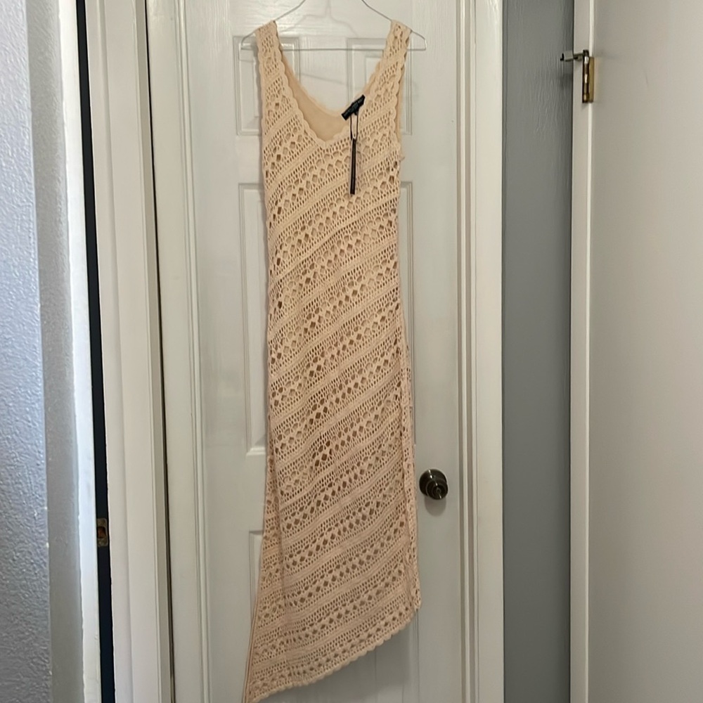 Central Park West Lake Beige Cotton Pull Over Crochet Midi Dress Size XS, NWT
